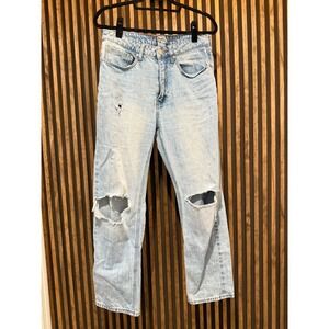 Princess Polly Distressed Jeans Ripped Knee Light Wash Denim Straight Leg 6‎